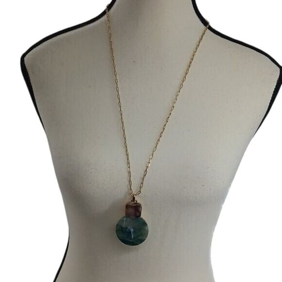 A New Day Necklace Gold Chain Jade Stone Adjustable Womens - Picture 1 of 4